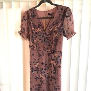 Cute Express Petite Floral Print Ruffle Midi Dress